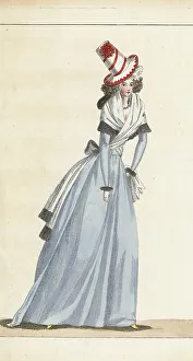 Lebrun Tossa Prints: Woman in bonnet a l'Angloise, blue grey gown, 1790
