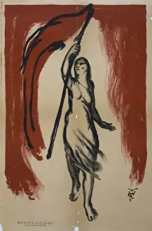 Woman carrying a red flag