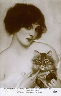 Images Dated 17th August 2018: Woman with a cat by Gabriel Herve