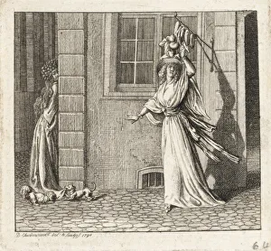 Nuisance Gallery: Woman catching her hat on a street sign