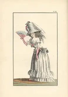 Eloffe Prints: Woman in a chiffon dress, and tall striped