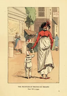 Images Dated 10th July 2019: Woman and child in front of the Fountain of Leda, 1799