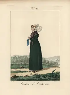 Papillon Prints: Woman in the costume of Coutances in bonnet