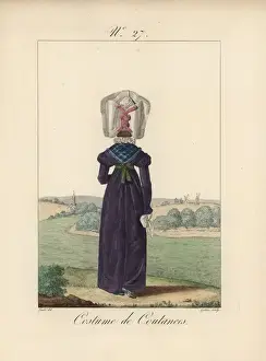 Lacing Prints: Woman in costume of Coutances: rear view of