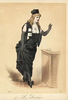 Woman in costume as a lawyer from the comedy Le Divorce