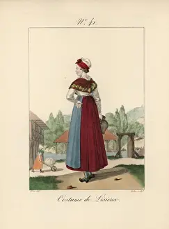 Lisieux Prints: Woman in costume of Lisieux She wears a cotton