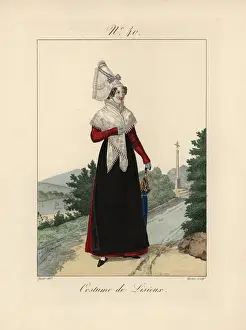 Lisieux Prints: Woman in costume of Lisieux She wears a pink