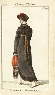 Cosy Prints: Woman in cosy coat with darted sleeves, Paris, 1803