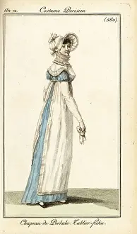 Carle Vernet Prints: Woman in cotton percale hat, apron dress, Paris, 1804