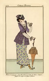 Woman in country outfit of crepe-de-chine jacket