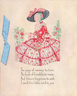 Crinoline Collection: Woman in a crinoline dress on a greetings card