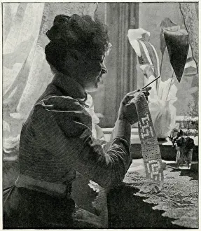 Thoughts Prints: Woman crocheting 1906