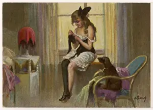 Woman Darns Stockings