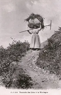 Woman descending a mountain path - Switzerland