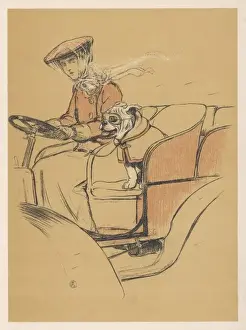 Woman & Dog in Open Car