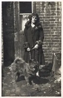 Shabby Prints: Woman with a dog outside a house