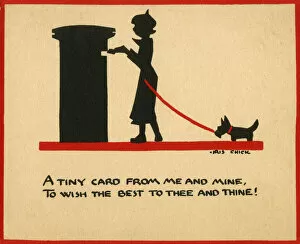 Beret Collection: Woman with dog posting a Christmas card
