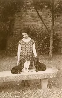 Russell Gallery: Woman with three dogs