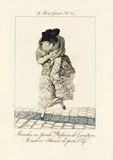 Frill Prints: Woman in dress with spiral sleeves, ruffs and flounces