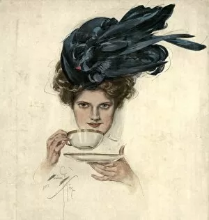 Images Dated 14th September 2017: Woman drinking tea 1907