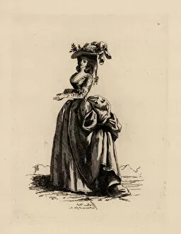 Etching Gallery: Woman in English-style dress, era of Marie Antoinette