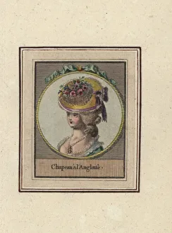Woman in English-style hat decorated with Woman in English-style hat decorated with