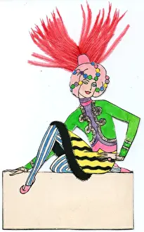 Woman in exotic costume on a place card
