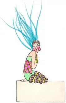 Woman in exotic costume on a place card