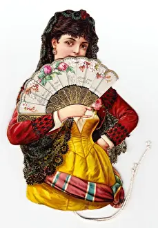 Woman with fan on a romantic Victorian scrap