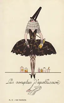 Handbag Prints: Woman in fancy dress costume as an apothecarys recipe