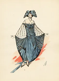 Phalaena Prints: Woman in a fancy dress costume as a butterfly