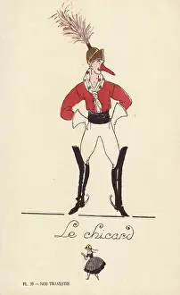 Pants Prints: Woman in fancy dress costume as a dandy, le chicard