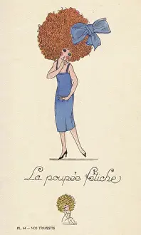 Stencil Prints: Woman in fancy dress costume as a fetish doll