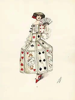 Masquerade Prints: Woman in fancy dress costume as the game of cards