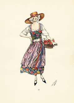 Masquerade Prints: Woman in fancy dress costume as a gardener