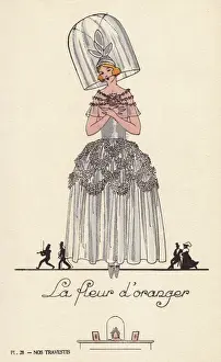 Handcoloring Prints: Woman in fancy dress costume as La fleur d oranger