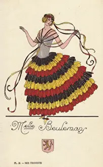 Handcoloring Prints: Woman in fancy dress costume as Mademoiselle Beulemans