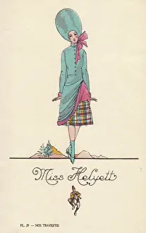 Handcoloring Prints: Woman in fancy dress costume as Miss Helyett