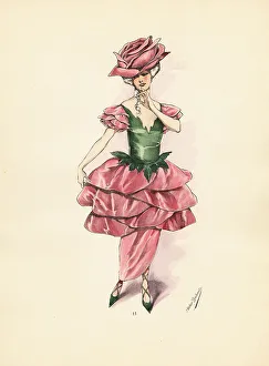 Masquerade Prints: Woman in fancy dress costume as a rose bloom