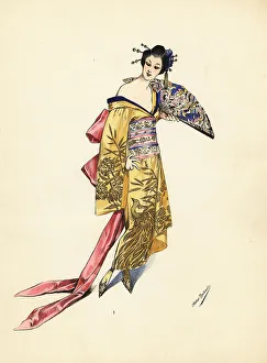 Masquerade Prints: Woman in fancy dress costume wearing a Japanese kimono