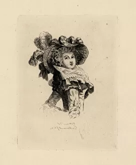 Coiffures Gallery: Woman in fashionable large hat era of Marie Antoinette