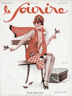 Woman feeding birds