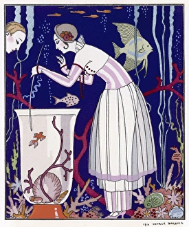 Aquariums Collection: Woman and Fish Tank