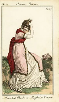 Carle Vernet Prints: Woman fixing her hair on a grassy bank, Paris, 1804