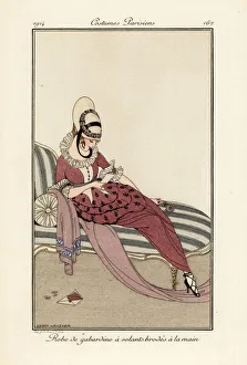 Images Dated 10th April 2019: Woman in gaberdine dress with hand-embroidered frills