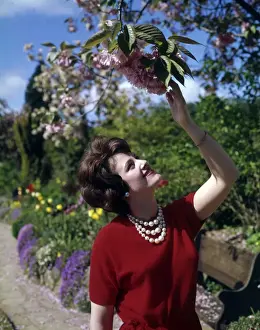 Touching Prints: Woman in a garden admiring blossom