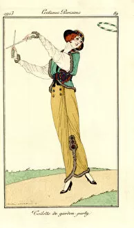 Antongini Collection: Woman in garden party outfit of skirt, blouse