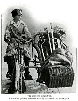 Images Dated 31st July 2019: Woman gardener on her motor-cycle 1916