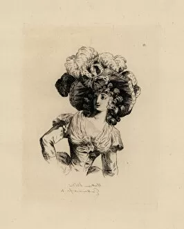 Images Dated 20th January 2019: Woman in giant bonnet with feathers, era of Marie Antoinette