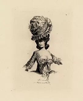 Images Dated 20th January 2019: Woman in giant bonnet with pearls, era of Marie Antoinette